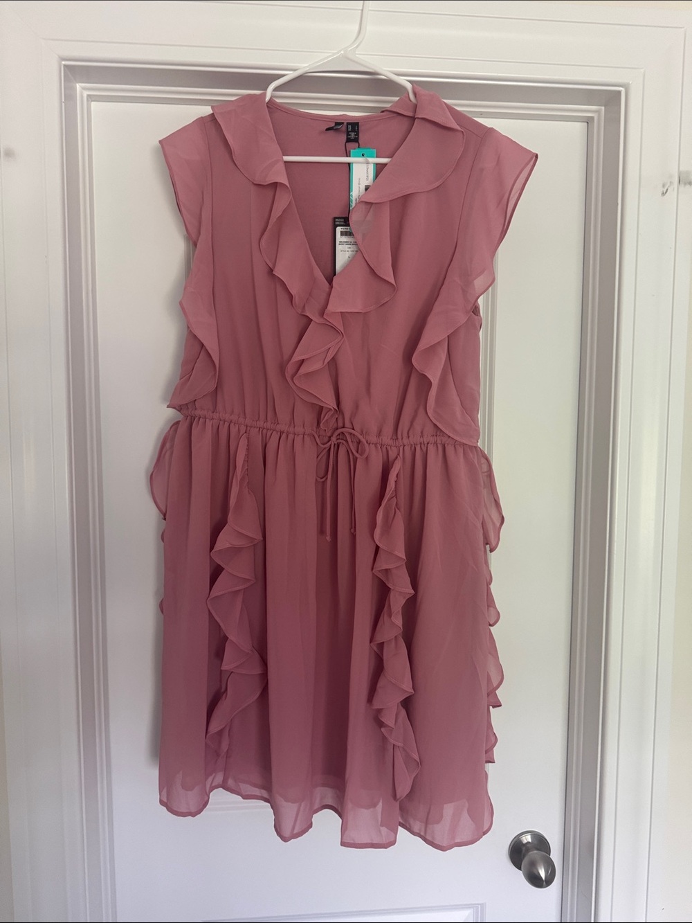Vero Moda Dusty Rose Ruffle Sleeve Tie-Waist Dress